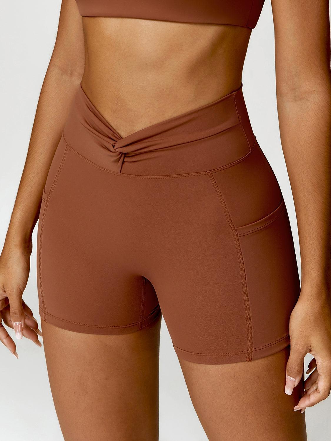 Twisted High Waist Active Shorts with Pockets - 808Lush