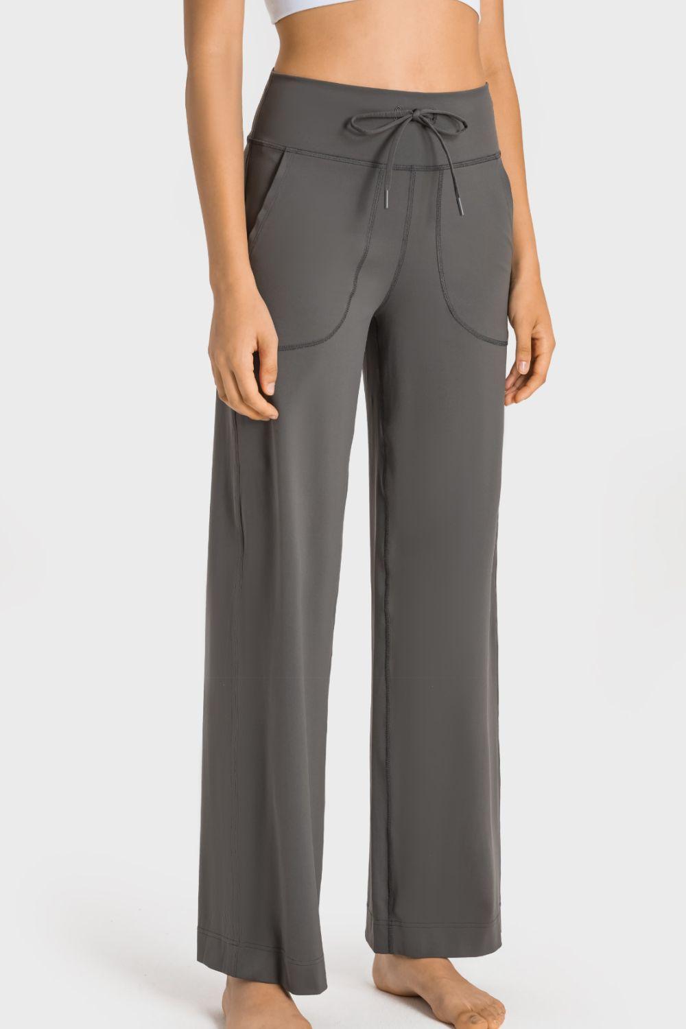 Drawstring Waist Wide Leg Sports Pants with Pockets - 808Lush