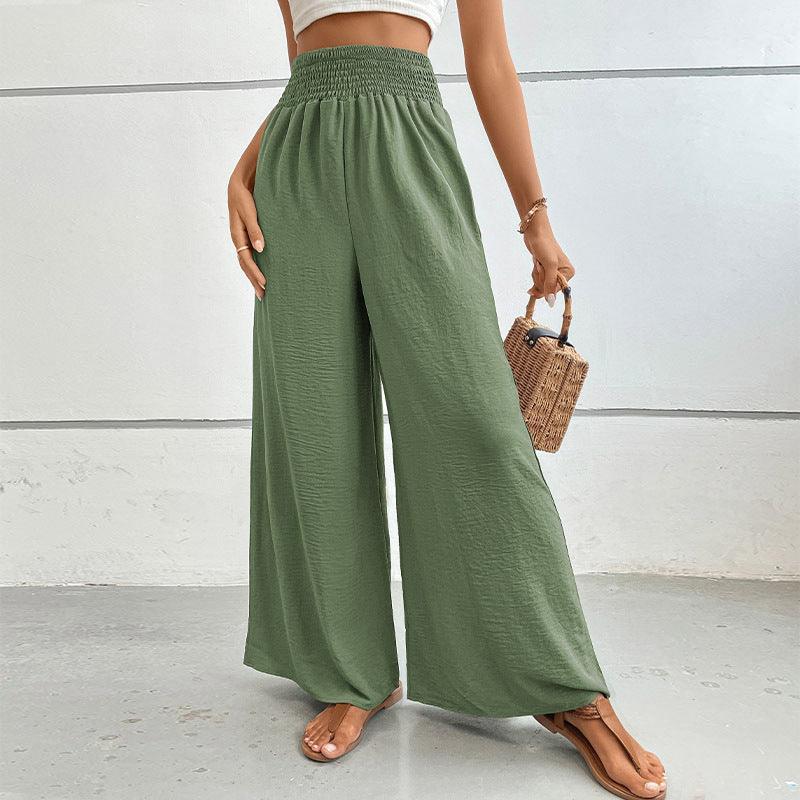 casual solid color flared wide-leg pants - 808Lush