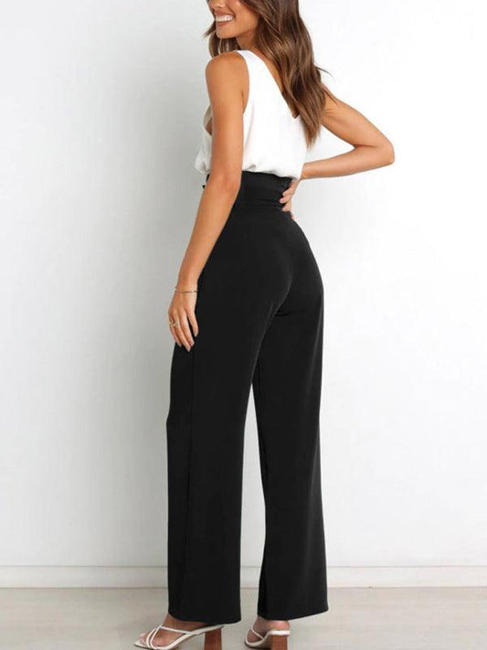 Women's trousers casual versatile wide leg trousers with belt - 808Lush