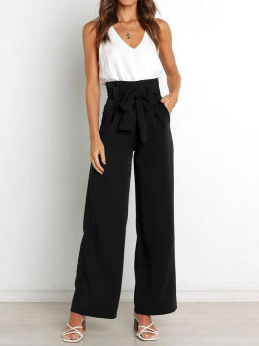 Women's trousers casual versatile wide leg trousers with belt - 808Lush