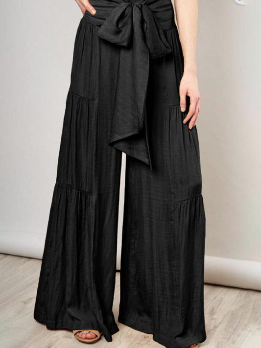 Women's woven strap elastic waist this kind of wide-leg A-type casual trousers - 808Lush