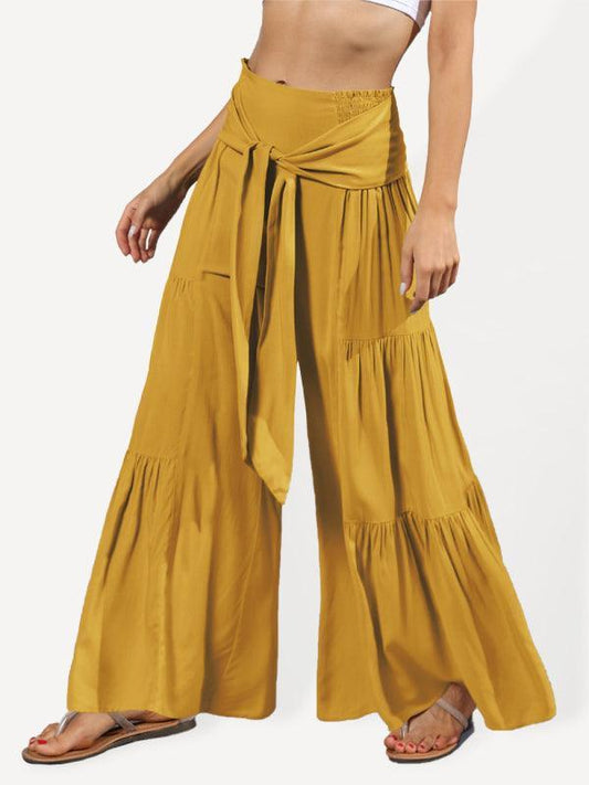 Women's woven strap elastic waist this kind of wide-leg A-type casual trousers - 808Lush