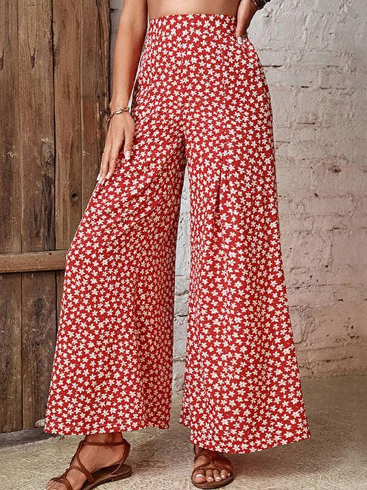 Women's High Waist Floral Print Flared Wide Leg Pants - 808Lush