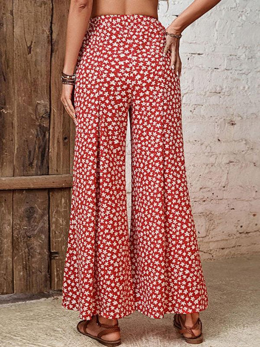 Women's High Waist Floral Print Flared Wide Leg Pants - 808Lush