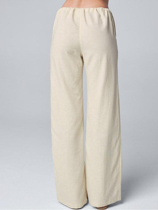 Women's Solid Color Loose Lace Cotton Linen Straight Casual Trousers - 808Lush