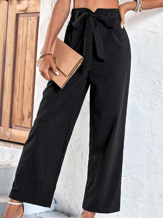 Women's style black cropped casual pants - 808Lush