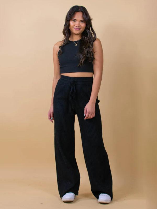 casual drawstring loose lace straight women's trousers - 808Lush