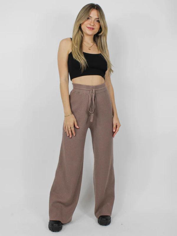 casual drawstring loose lace straight women's trousers - 808Lush