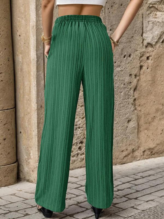 Women's Casual Pleated Textured Elastic Straight Pants - 808Lush