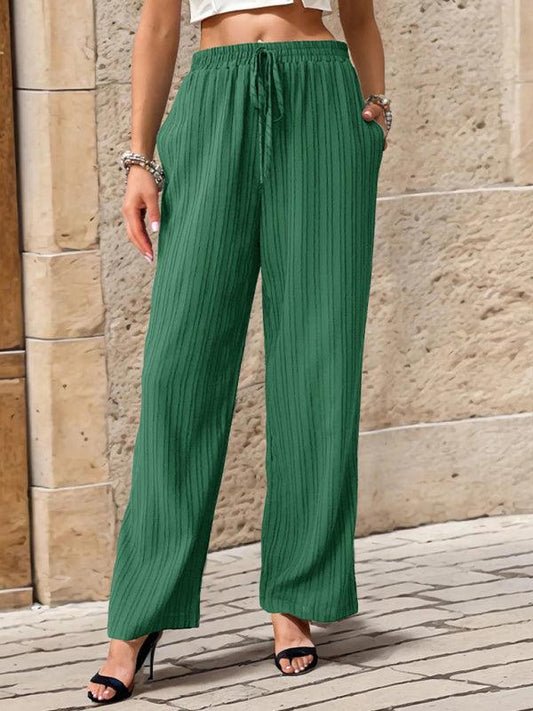 Women's Casual Pleated Textured Elastic Straight Pants - 808Lush