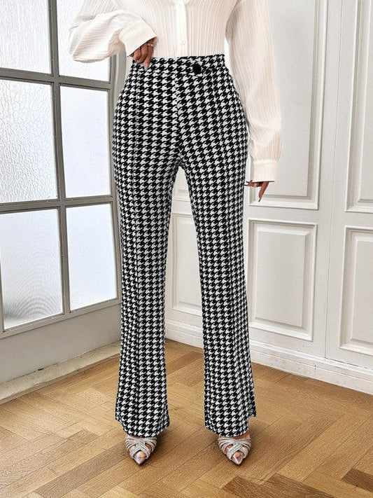 Women's Style Houndstooth Straight Commuting Trousers - 808Lush