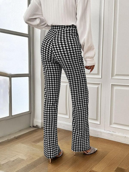 Women's Style Houndstooth Straight Commuting Trousers - 808Lush