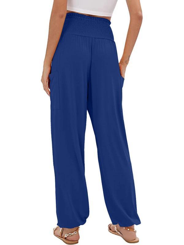 women's elastic high waist wide leg casual trousers - 808Lush