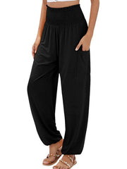 women's elastic high waist wide leg casual trousers - 808Lush