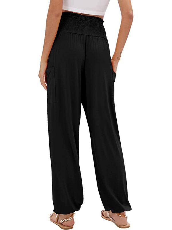 women's elastic high waist wide leg casual trousers - 808Lush