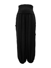 women's elastic high waist wide leg casual trousers - 808Lush