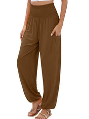 women's elastic high waist wide leg casual trousers - 808Lush