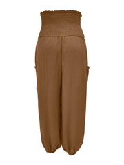 women's elastic high waist wide leg casual trousers - 808Lush