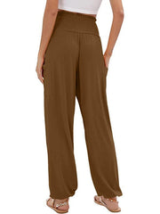 women's elastic high waist wide leg casual trousers - 808Lush