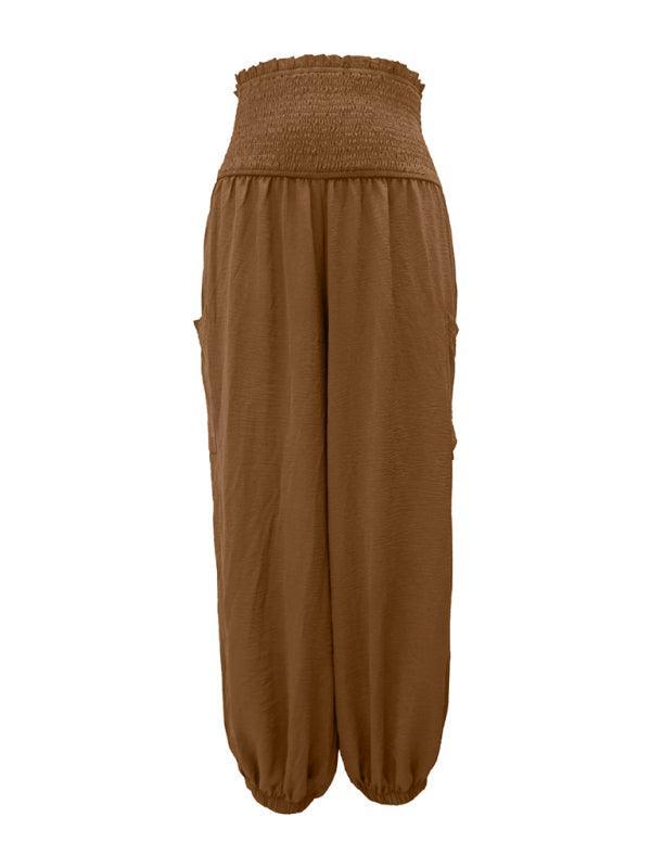 women's elastic high waist wide leg casual trousers - 808Lush