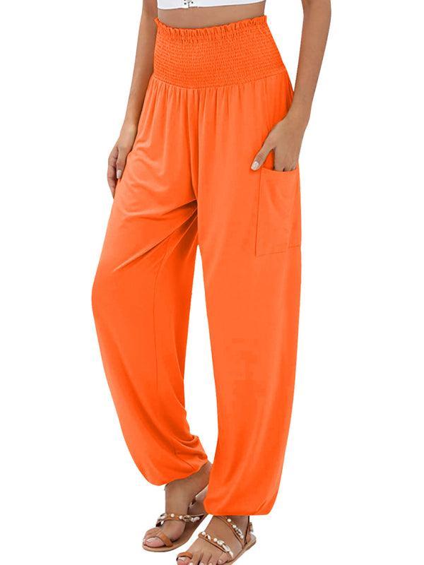 women's elastic high waist wide leg casual trousers - 808Lush