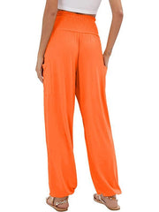 women's elastic high waist wide leg casual trousers - 808Lush