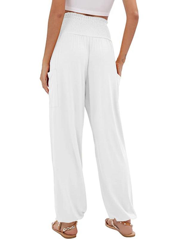 women's elastic high waist wide leg casual trousers - 808Lush