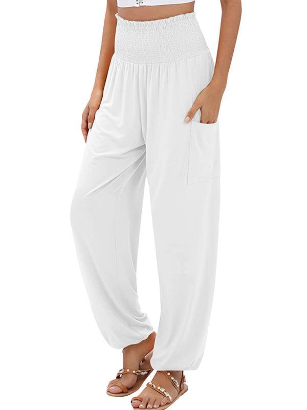 women's elastic high waist wide leg casual trousers - 808Lush