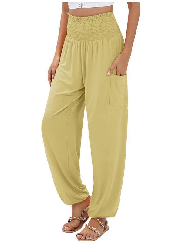 women's elastic high waist wide leg casual trousers - 808Lush