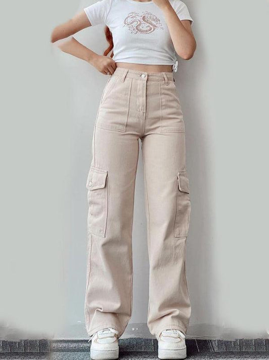 Versatile casual pants, mid-rise three-dimensional pocket trousers, waist-cinching overalls - 808Lush