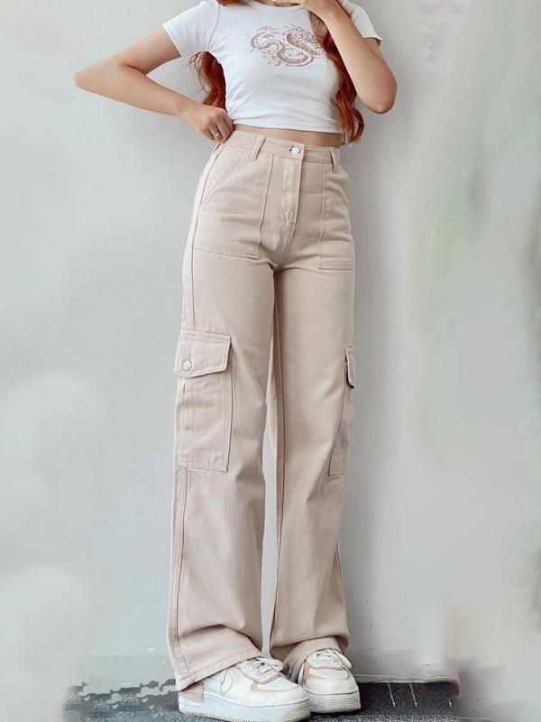 Versatile casual pants, mid-rise three-dimensional pocket trousers, waist-cinching overalls - 808Lush