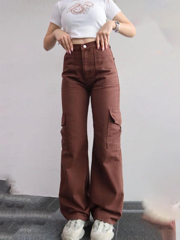 Versatile casual pants, mid-rise three-dimensional pocket trousers, waist-cinching overalls - 808Lush