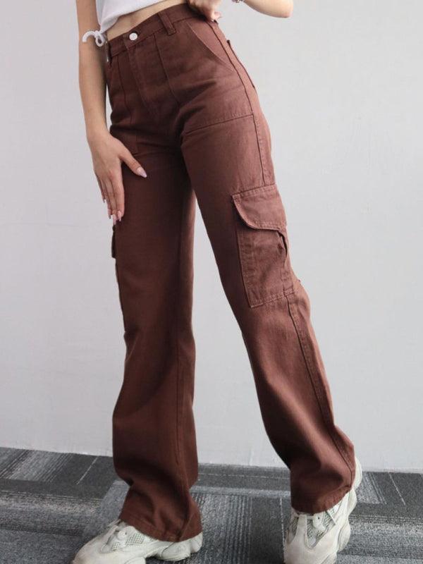 Versatile casual pants, mid-rise three-dimensional pocket trousers, waist-cinching overalls - 808Lush