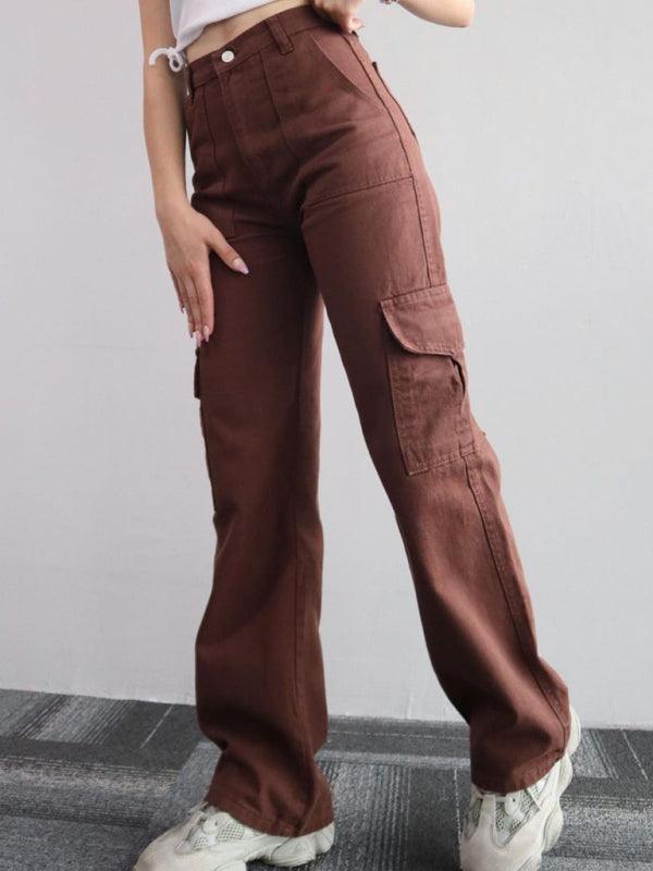 Versatile casual pants, mid-rise three-dimensional pocket trousers, waist-cinching overalls - 808Lush