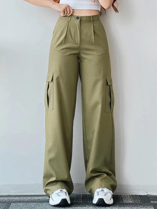 Versatile casual pants, mid-rise three-dimensional pocket trousers, waist-cinching overalls - 808Lush