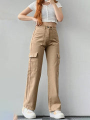 Versatile casual pants, mid-rise three-dimensional pocket trousers, waist-cinching overalls - 808Lush