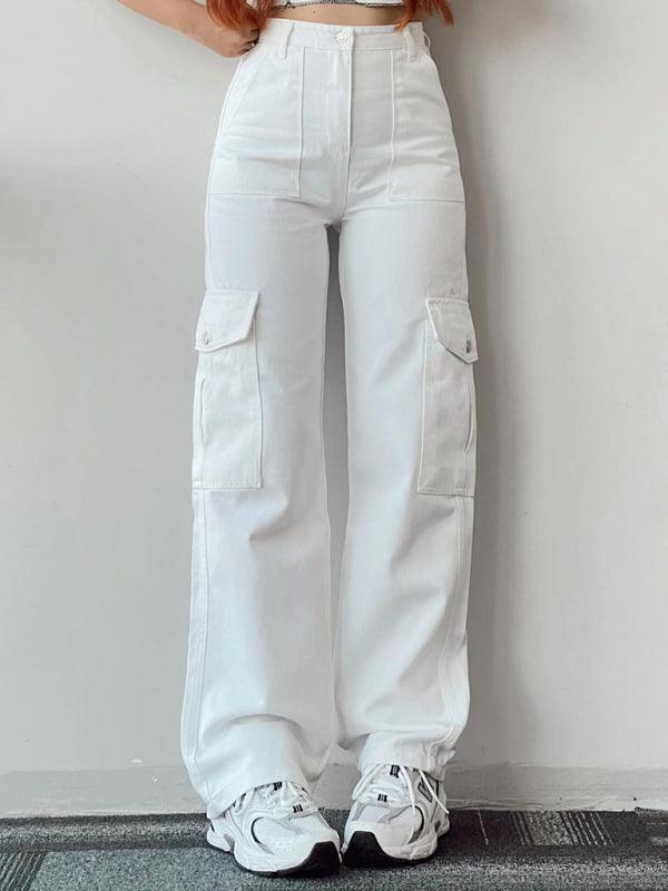 Versatile casual pants, mid-rise three-dimensional pocket trousers, waist-cinching overalls - 808Lush