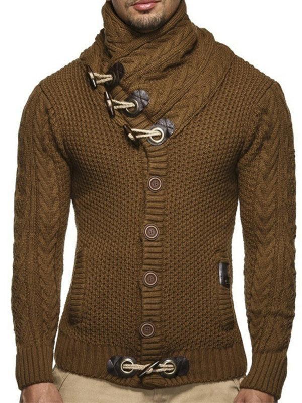 men's knitted jacket turtleneck button sweater - 808Lush