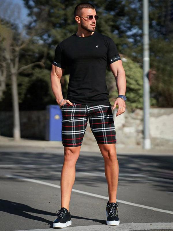 men's skinny plaid plus size casual shorts - 808Lush