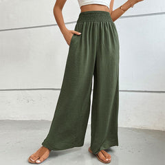 casual solid color flared wide-leg pants - 808Lush