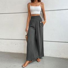 casual solid color flared wide-leg pants - 808Lush