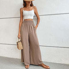 casual solid color flared wide-leg pants - 808Lush