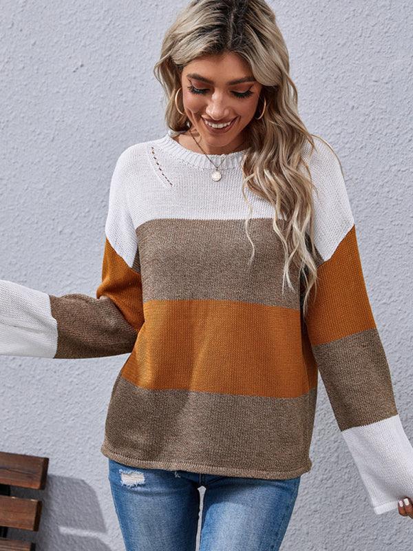 women's autumn and winter loose stitching long sleeve sweater - 808Lush