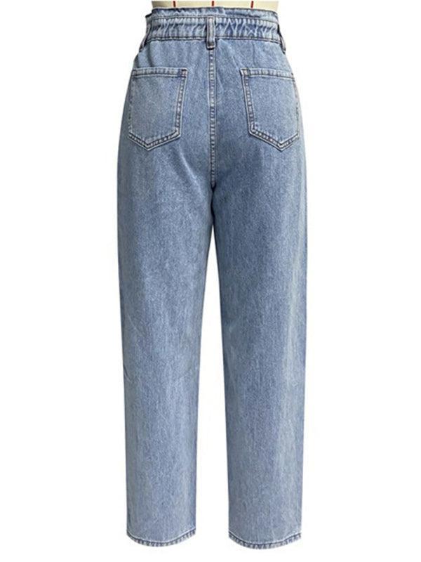 women's casual high waist washed straight jeans - 808Lush