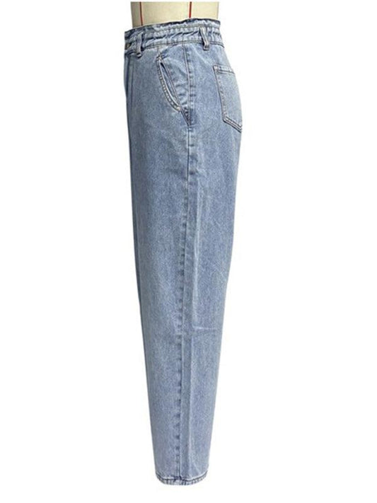 women's casual high waist washed straight jeans - 808Lush