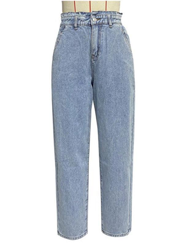 women's casual high waist washed straight jeans - 808Lush