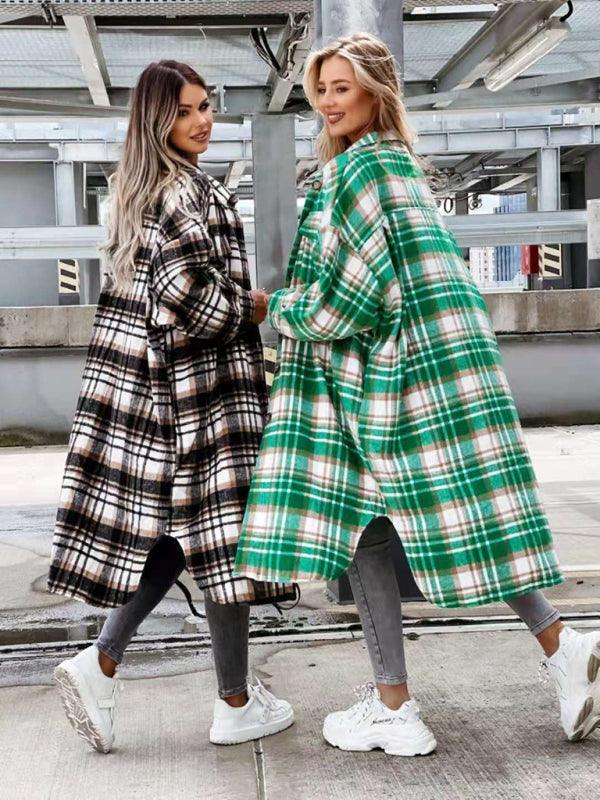 women's casual long plaid jacket - 808Lush