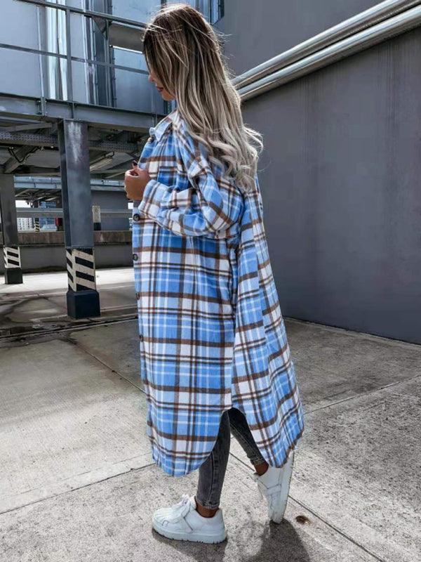 women's casual long plaid jacket - 808Lush