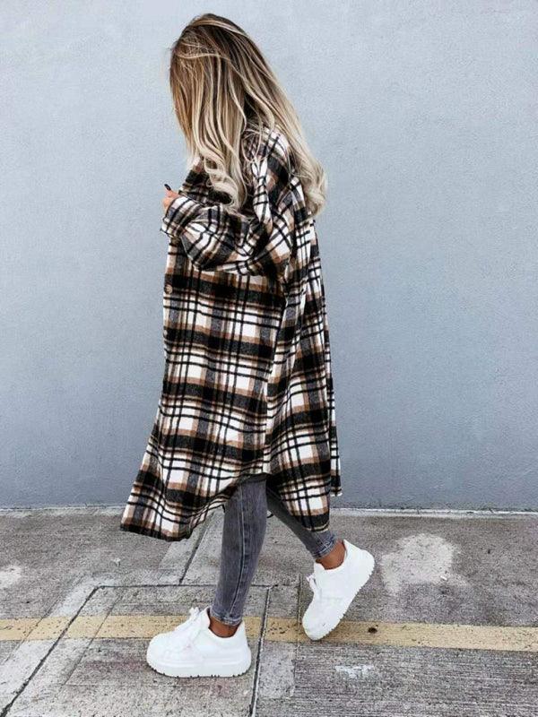 women's casual long plaid jacket - 808Lush